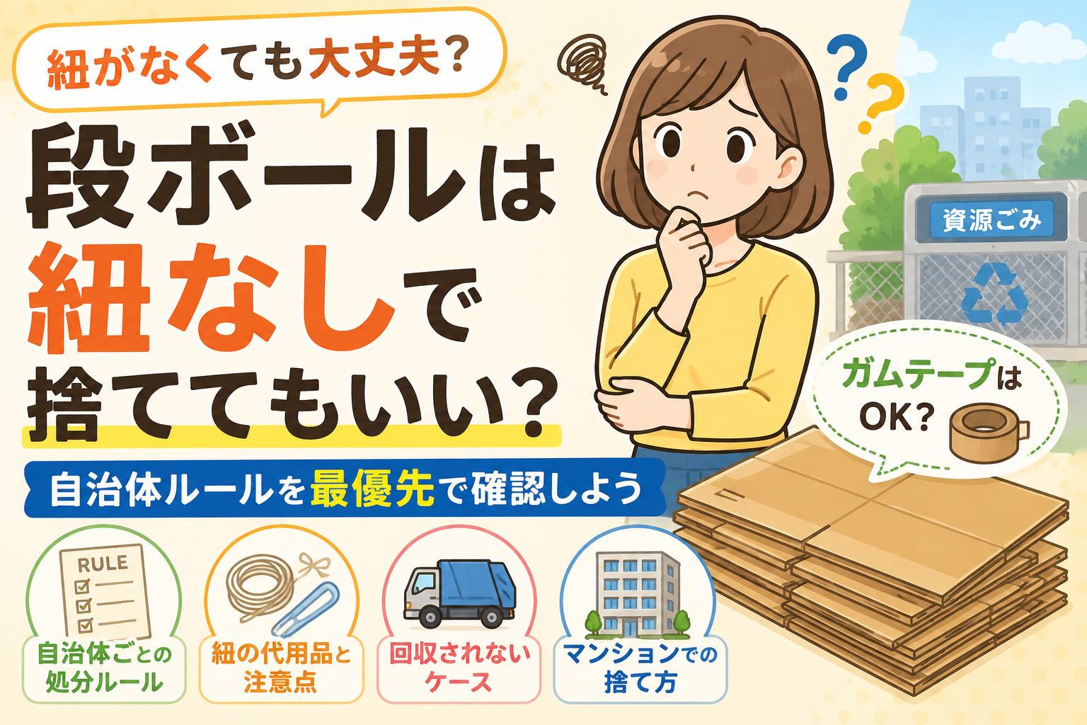 段ボールの捨て方は紐なしでもいい？ガムテープ・袋で出せる？自治体ルールを解説