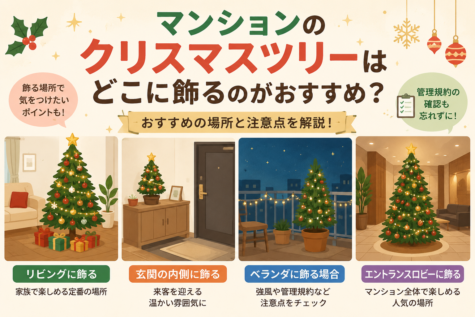 マンションのクリスマスツリーはどこに飾る？おすすめの場所と飾る際の注意点