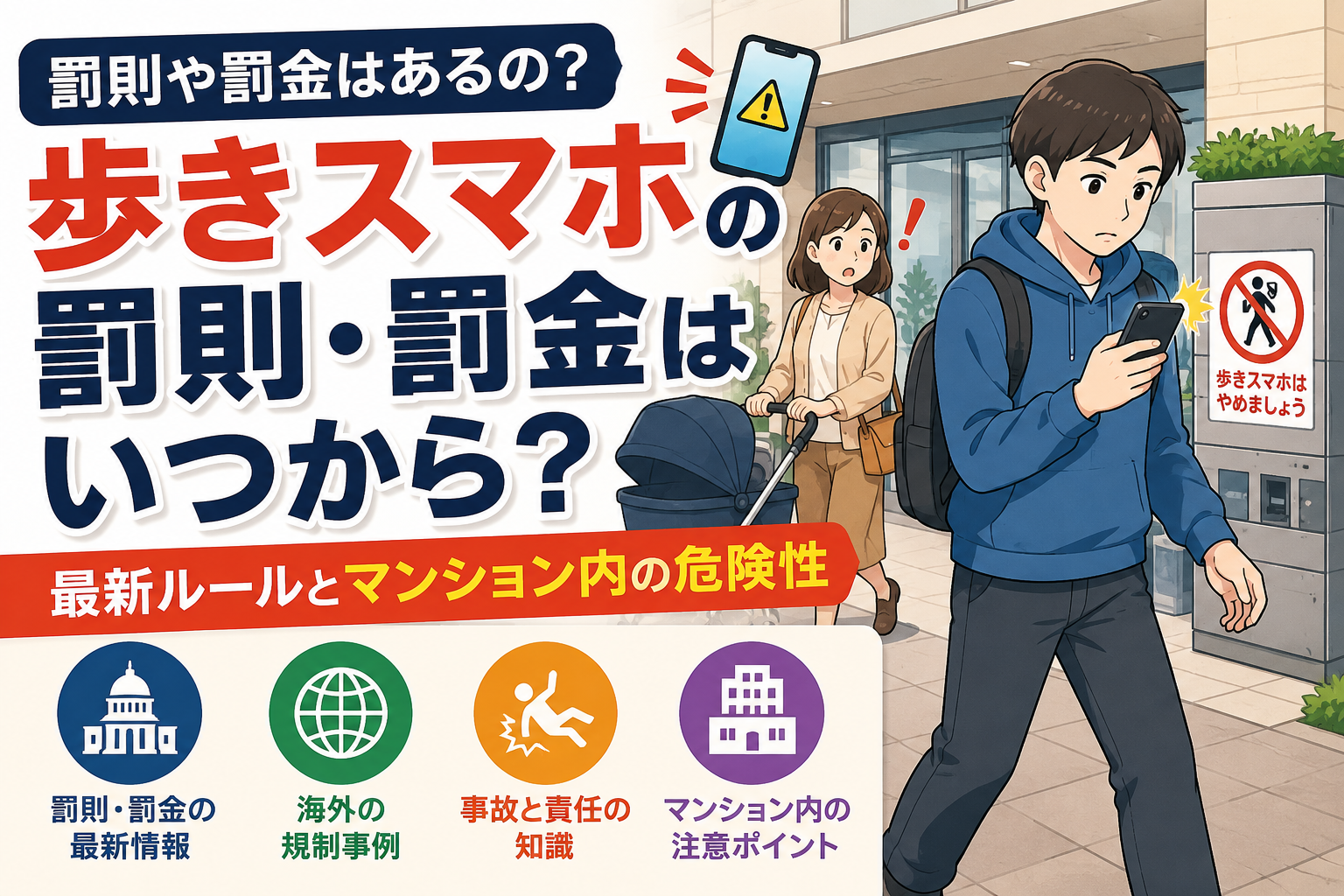 歩きスマホの罰則・罰金はいつから？違法になるケースとマンション内の危険性