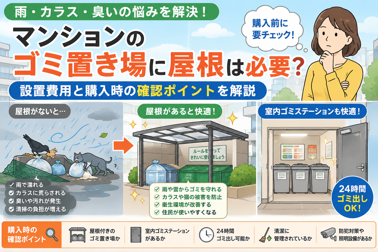 マンションのゴミ置き場に屋根は必要？設置費用と購入時の確認ポイントを解説