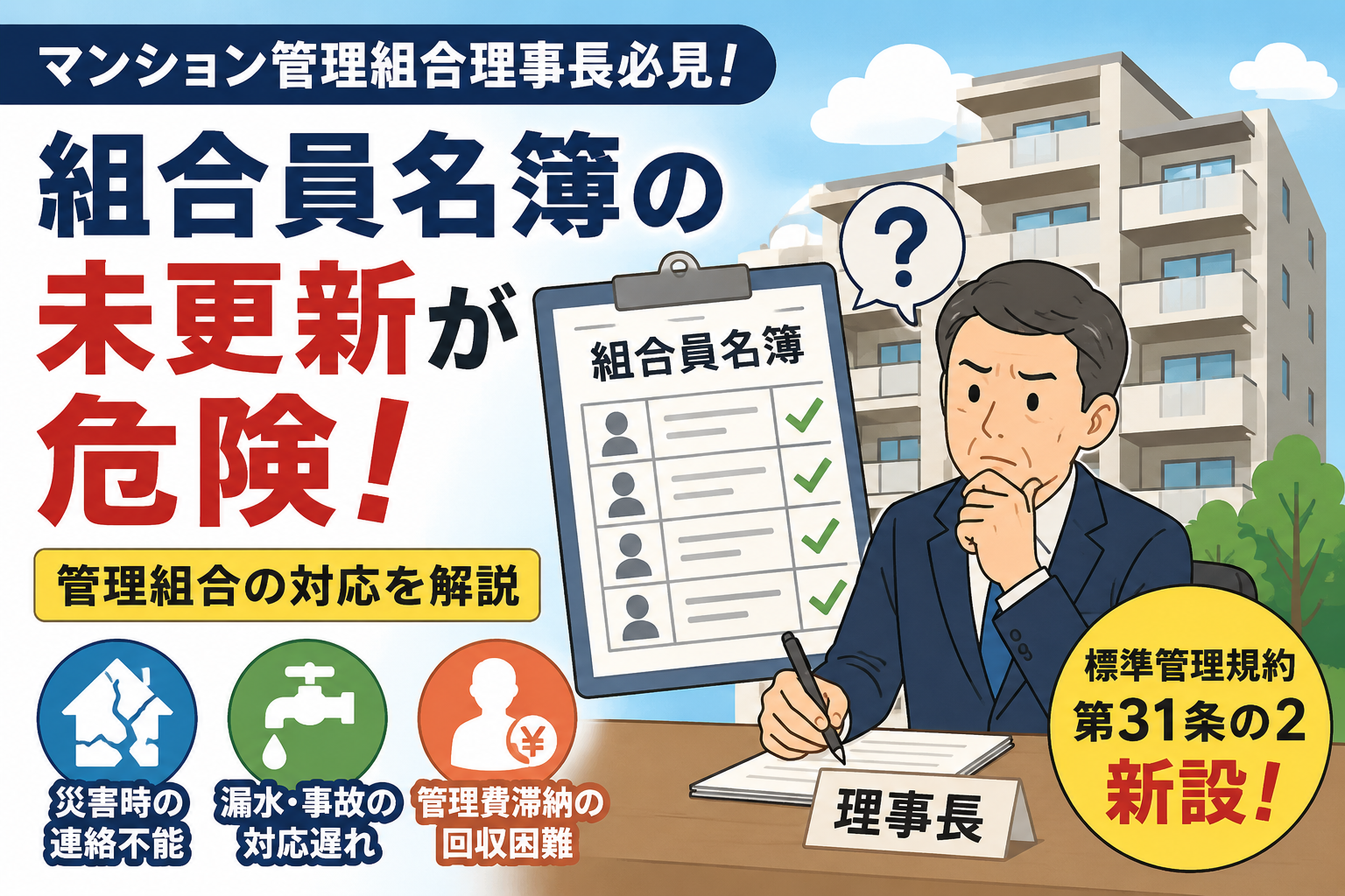 マンション組合員名簿の未更新が危険!法改正に伴う管理組合の対応策は? マンション組合員名簿の未更新が危険!法改正に伴う管理組合の対応策は?