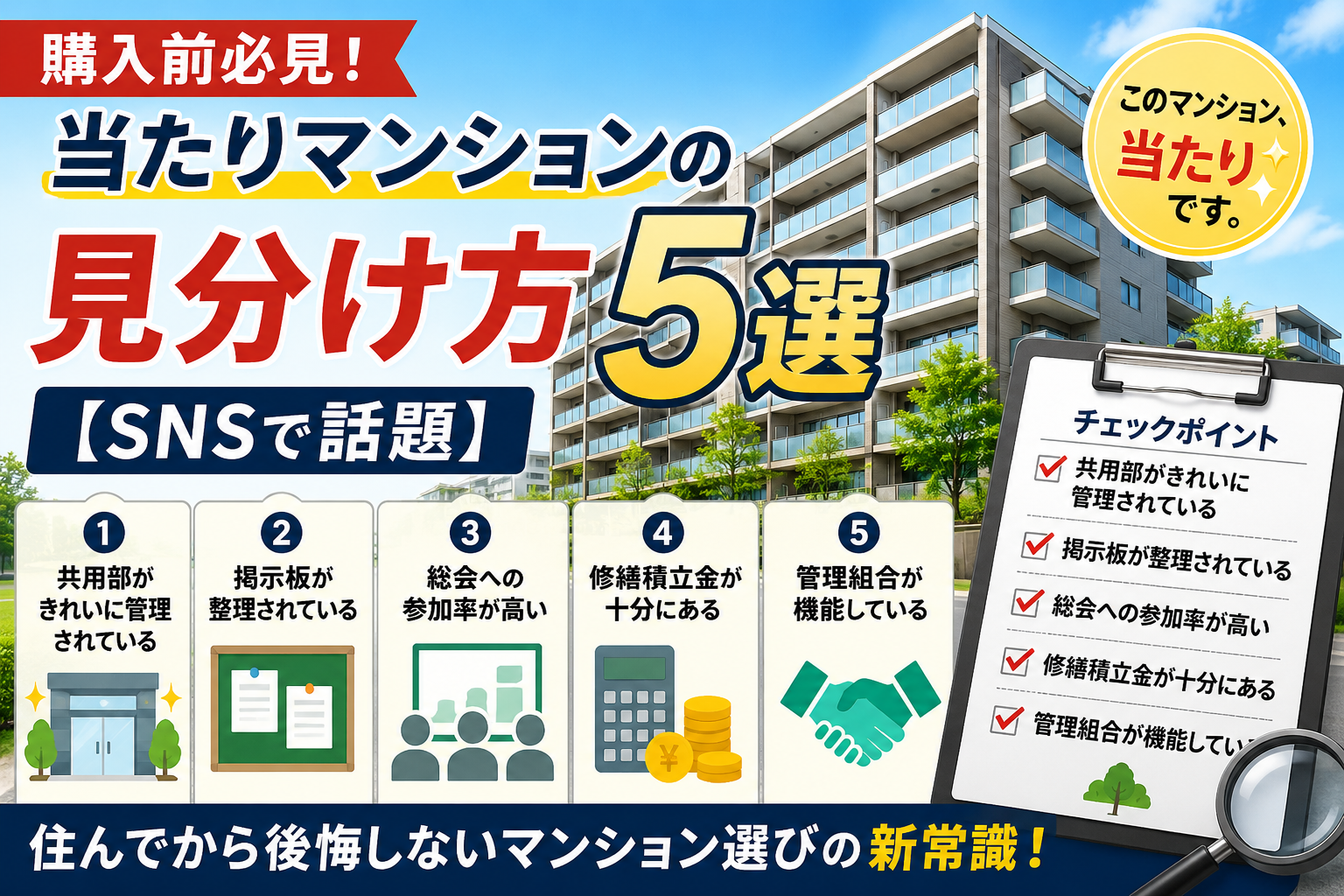 当たりマンションの見分け方5選!購入前に確認したいポイント【SNSで話題】 当たりマンションの見分け方5選!購入前に確認したいポイント【SNSで話題】
