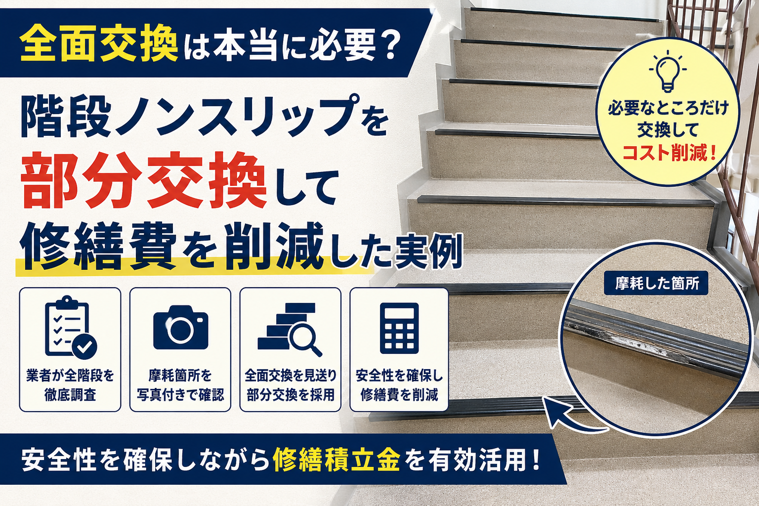 階段ノンスリップ ゴム交換は必要？マンション大規模修繕で部分交換を選んだ理由