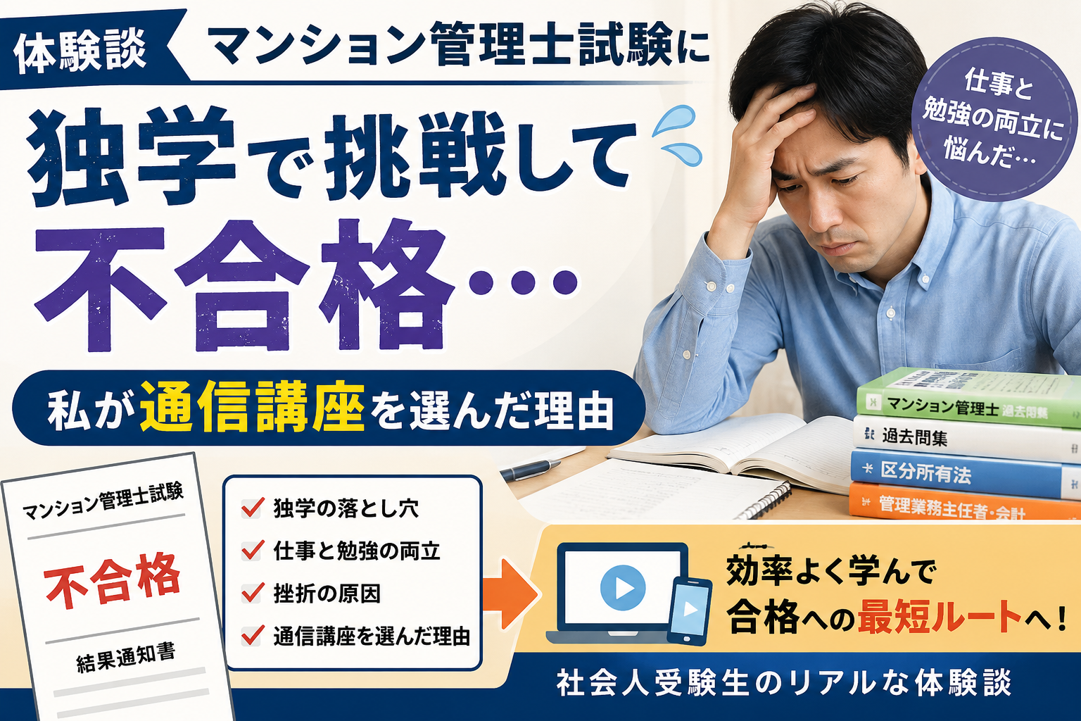 【体験談】マンション管理士試験に独学で挑戦して不合格…私が通信講座を選んだ理由 【体験談】マンション管理士試験に独学で挑戦して不合格…私が通信講座を選んだ理由