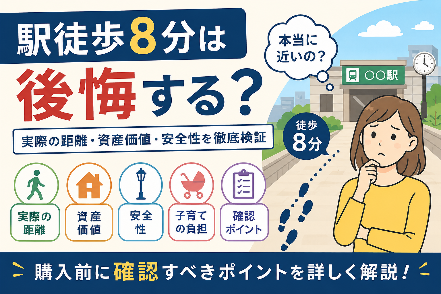 駅徒歩8分は後悔する?何メートル・遠い?資産価値と注意点を解説 駅徒歩8分は後悔する?何メートル・遠い?資産価値と注意点を解説