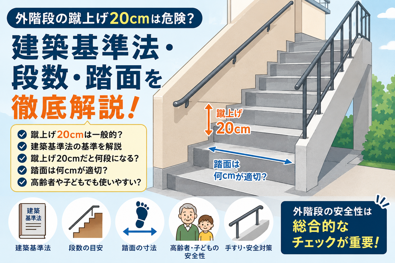 外階段の蹴上げ20cmは危険？建築基準法・踏面・段数を徹底解説