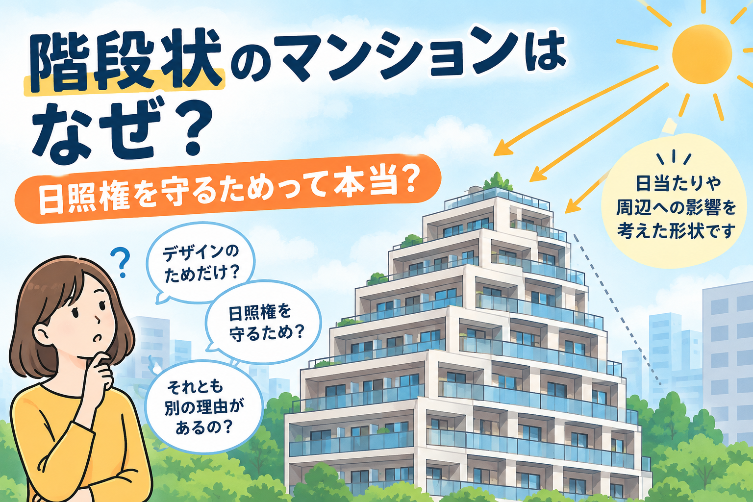 階段状のマンションはなぜなのか?日照権を守るためって本当なの? 階段状のマンションはなぜなのか?日照権を守るためって本当なの?