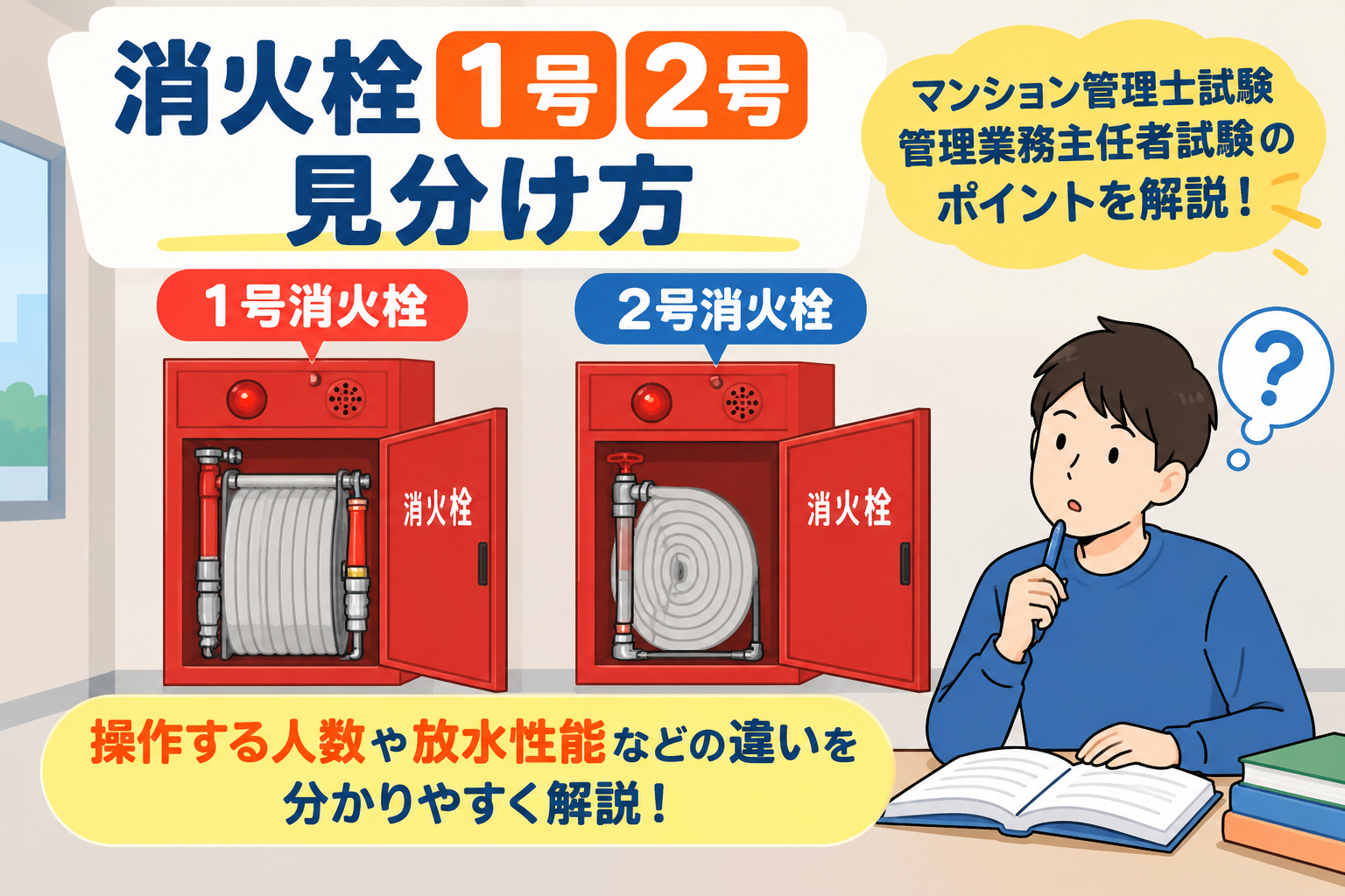 消火栓1号と2号の見分け方は？マンション管理士試験のポイント